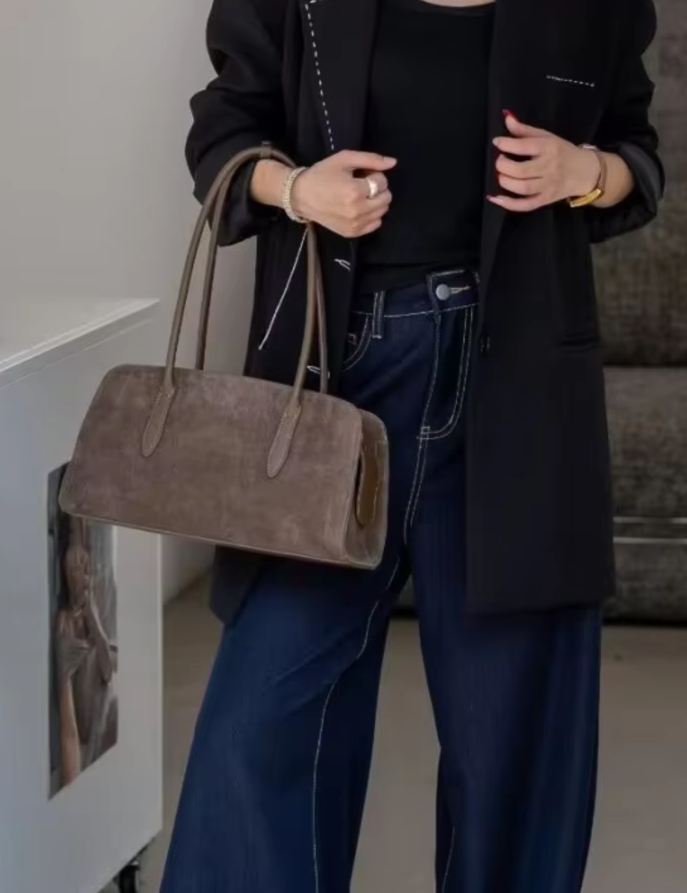 Bolsa Velluta de Camurça em Couro Legítimo