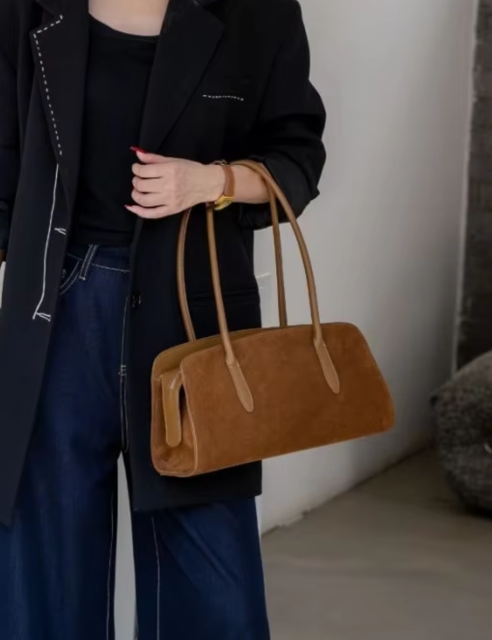 Bolsa Velluta de Camurça em Couro Legítimo
